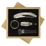 MP3228500 juego de vino de cuatro piezas natural acero inoxidable madera de bambu 4