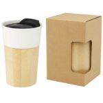 MP3233910 taza de porcelana de 320 ml con pared exterior de bambu blanco porcelana madera de bambu 1