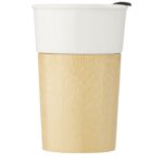 MP3233910 taza de porcelana de 320 ml con pared exterior de bambu blanco porcelana madera de bambu 2