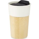 MP3233910 taza de porcelana de 320 ml con pared exterior de bambu blanco porcelana madera de bambu 3