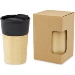 MP3233920 taza de porcelana de 320 ml con pared exterior de bambu negro porcelana madera de bambu 1