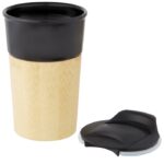 MP3233920 taza de porcelana de 320 ml con pared exterior de bambu negro porcelana madera de bambu 5