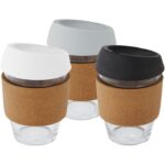 MP3233970 vaso de vidrio borosilicato de 360 ml con agarre de corcho y tapa de silicona blanco vidri 6