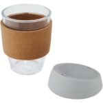 MP3233980 vaso de vidrio borosilicato de 360 ml con agarre de corcho y tapa de silicona gris vidrio 5