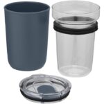 MP3241890 vaso de vidrio de 420ml con pared exterior de plastico reciclado azul vidrio borosilicato 4