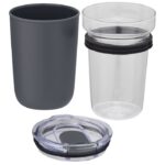 MP3241910 vaso de vidrio de 420ml con pared exterior de plastico reciclado gris vidrio borosilicato 4