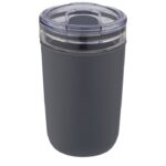 MP3241910 vaso de vidrio de 420ml con pared exterior de plastico reciclado gris vidrio borosilicato 5