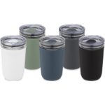 MP3241910 vaso de vidrio de 420ml con pared exterior de plastico reciclado gris vidrio borosilicato 6