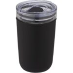 MP3241920 vaso de vidrio de 420ml con pared exterior de plastico reciclado negro vidrio borosilicato 1