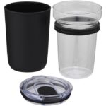 MP3241920 vaso de vidrio de 420ml con pared exterior de plastico reciclado negro vidrio borosilicato 4