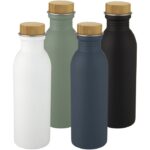 MP3241950 botella de acero inoxidable de 650 ml blanco acero inoxidable madera de bambu plastico de 4