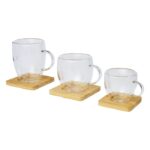 MP3347950 dos tazas de vidrio de doble pared de 250ml con posavasos de bambu blanco vidrio borosilic 3