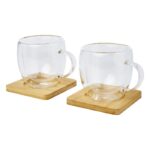 MP3347950 dos tazas de vidrio de doble pared de 250ml con posavasos de bambu blanco vidrio borosilic 5