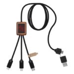 MP3349410 cable de carga 5 en 1 de pet reciclado con logo retroiluminado y estuche cuadrado de mader 1