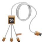 MP3359110 cable de carga 3 en 1 de pet reciclado con logotipo retroiluminado y estuche cuadrado de b 4