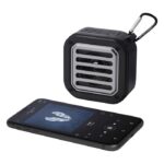 MP3360070 altavoz solar bluetooth ipx5 de 3w con mosqueton en plastico reciclado con certificacion r 5
