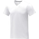 MPG115594 camiseta de manga corta y cuello en v para hombre blanco punto de jersey sencillo 100 algo 1