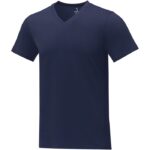 MPG115596 camiseta de manga corta y cuello en v para hombre azul punto de jersey sencillo 100 algodo 1