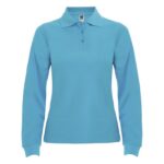 MPG116117 polo de manga larga para mujer azul punto pique 100 algodon 220 gm2 1